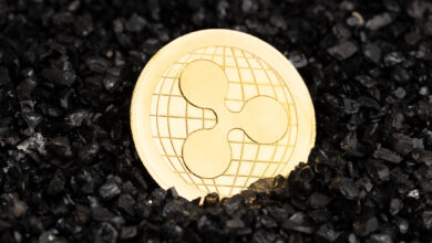 Ripple XRP coin on black gravel background