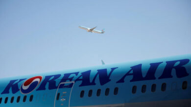 Flugzeuge von Korean Air und Cathay Pacific schneiden Flügel am japanischen Flughafen