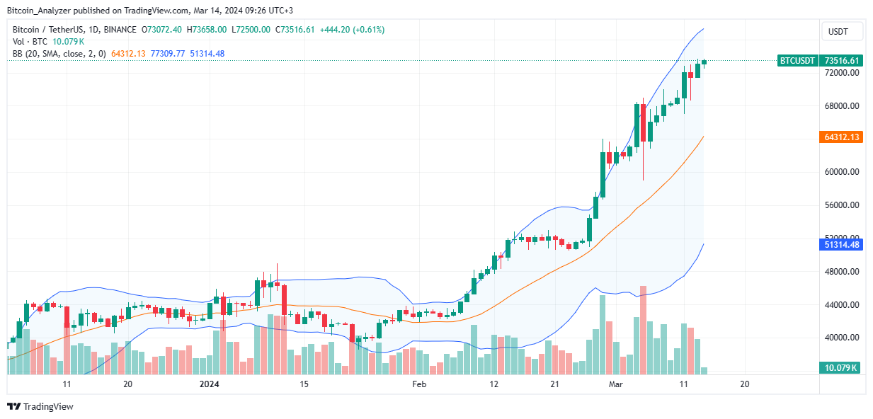 Bitcoin daily price chart for March 14