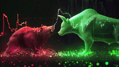 Bull vs Bear Financial Stock Market with Graph Background