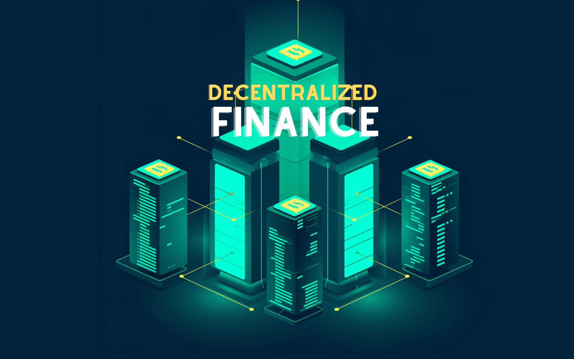 DeFi-Kryptowährungen: Grafiken von Bitcoin, Diagrammen und digitalen Währungen auf einem modernen Hintergrund.