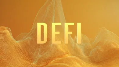 Kryptowährungen im Fokus: Grafiken mit Bilanzen, Diagrammen und digitalen Münzen, die den DeFi-Trend verdeutlichen.