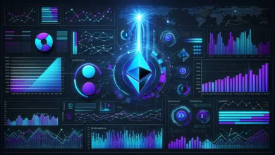 XRP-Logo mit Blockchain-Elementen und digitalem Hintergrund, der die Welt der Kryptowährungen symbolisiert.