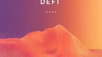 DeFi-Krypto-Symbolik: Digitale Münzen, Blockchain-Grafiken und futuristische Finanztechnologie in einer dynamischen, modernen Szene.