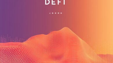 DeFi-Krypto-Bild mit digitalen Münzen, Blockchain-Symbolen und Diagrammen, die Anlagetrends zeigen.