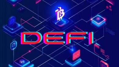 Kryptowährungen im Fokus: Grafik mit digitalen Münzen, Blockchain-Symbolen und futuristischer Finanztechnologie.