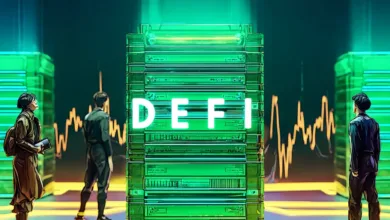 Krypto-Markt: Grafik mit Bitcoin und Blockchain-Symbolen, digitale Assets und Charts im Hintergrund.