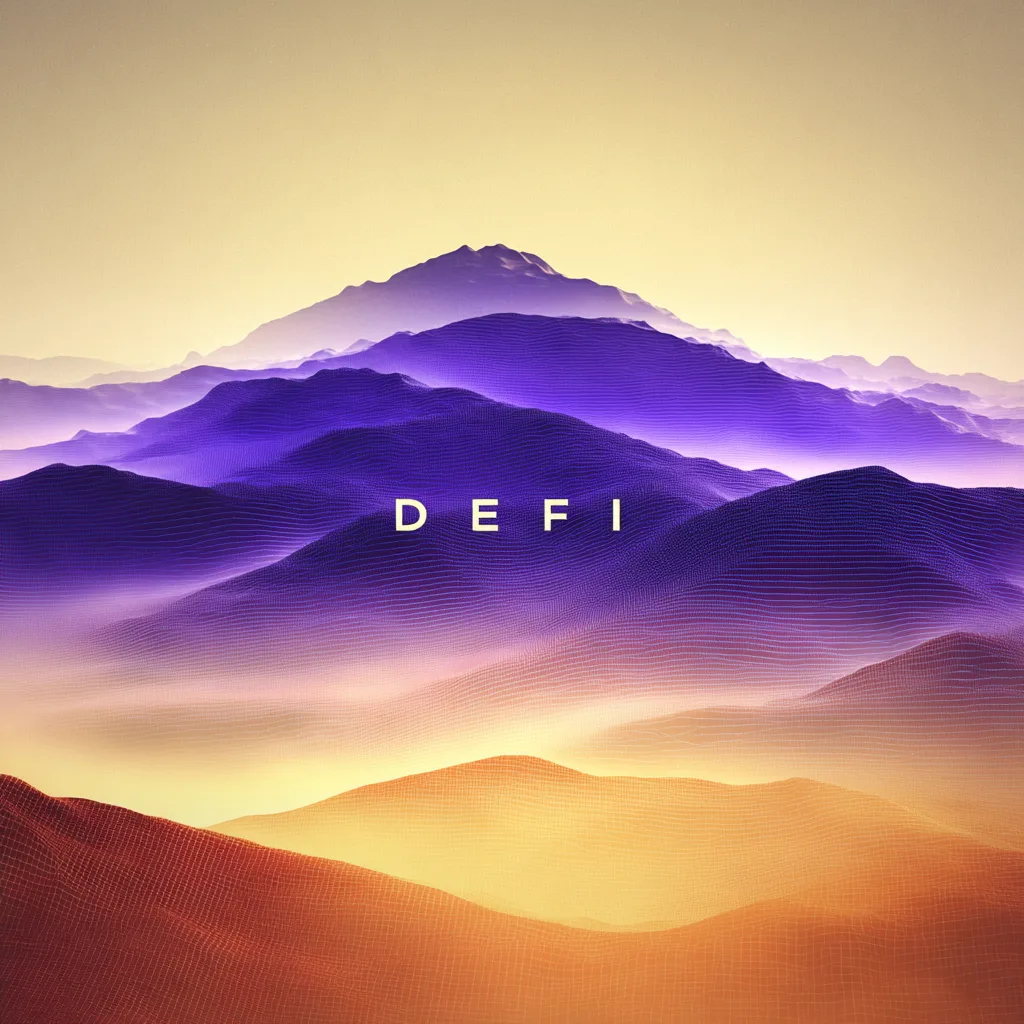 Krypto-Thema mit Diagrammen, Münzen und digitalen Wallets – DeFi Wachstum und Trends visualisiert.