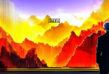 Bild eines DeFi-Themen mit Krypto-Münzen, Diagrammen und digitalen Wallets, die die Zukunft der Finanzinnovation darstellen.