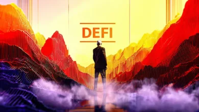 Eine moderne DeFi-Krypto-Welt mit Diagrammen, Münzen und digitalen Geldbörsen in einem dynamischen, futuristischen Design.