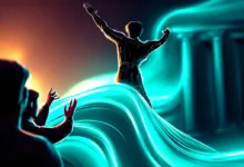 Krypto-Welt: Eine Grafik mit Diagrammen, Münzen und Blockchain-Symbolen, die DeFi-Technologien und Innovation darstellt.