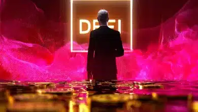 Krypto-Dekonstruktion: Ein Bild mit Blockchain, Münzen und Diagrammen, das die DeFi-Welt visuell darstellt.