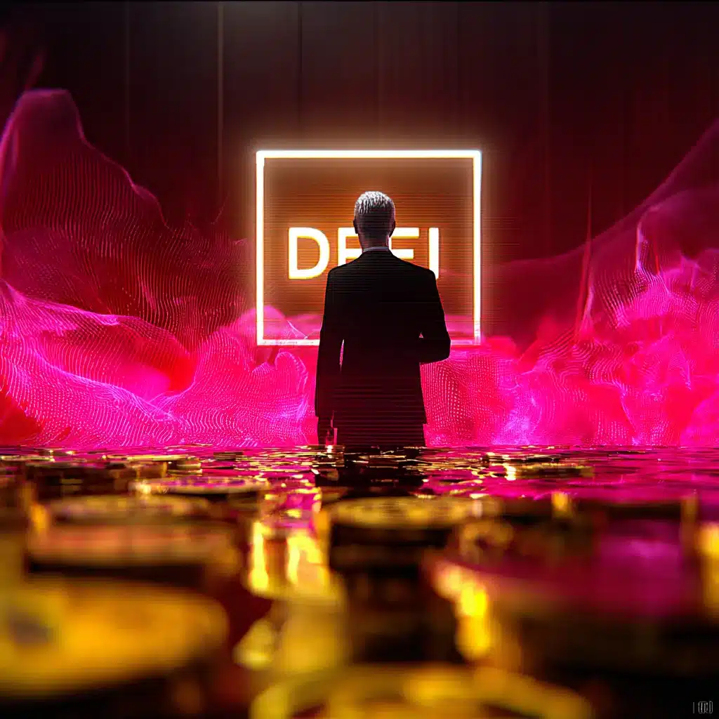 Krypto-Dekonstruktion: Ein Bild mit Blockchain, Münzen und Diagrammen, das die DeFi-Welt visuell darstellt.