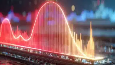 Krypto-Assets und DeFi im Fokus: Grafik zeigt Kryptowährungen, Blockchain-Symbole und digitale Transaktionen.