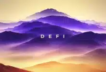 Ein modernes Krypto-Diagramm mit digitalen Münzen und Blockchain-Symbolen zur Veranschaulichung von DeFi-Trends.