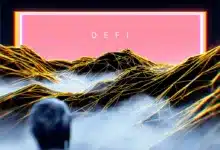 Kryptowährung und DeFi: Grafik mit Bitcoin, Blockchain-Symbolen und digitalen Finanzdiagrammen im Hintergrund.